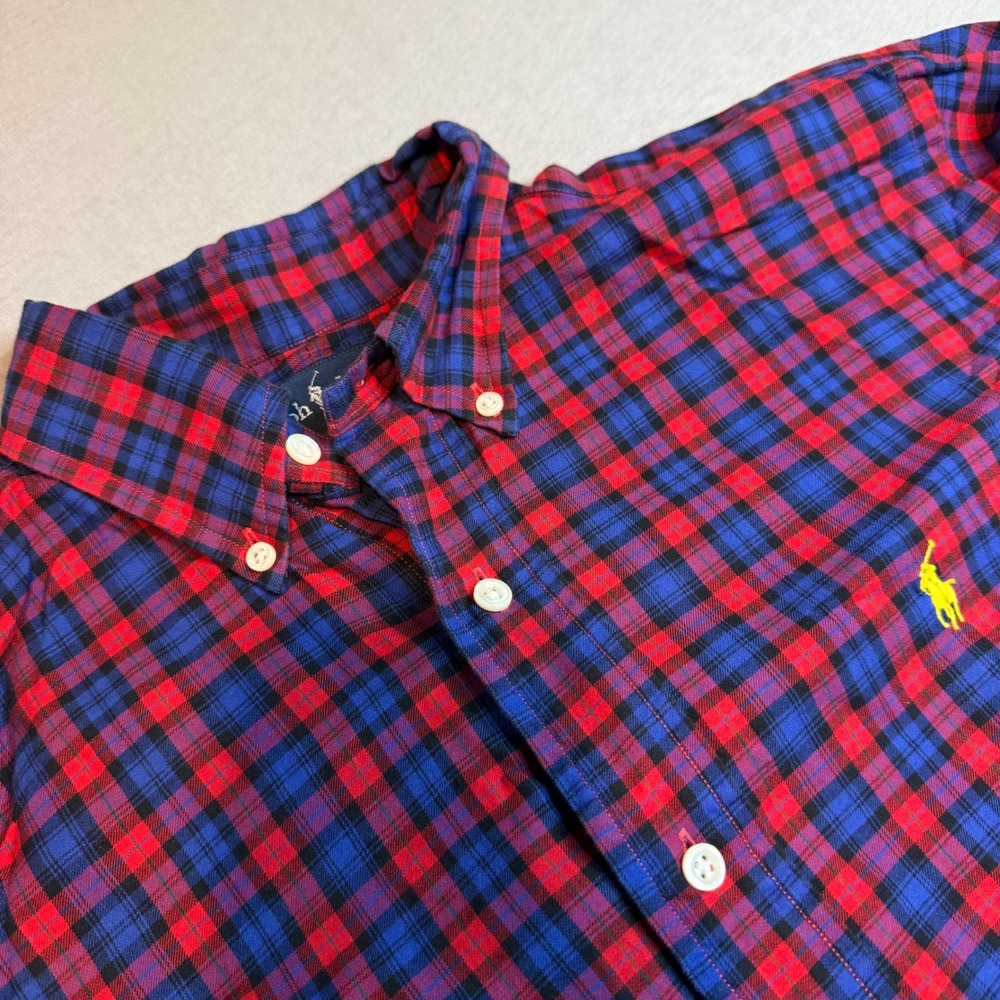 Ralph Lauren Mens Classic Fit Plaid Button Up Red Blue Cotton Sm yellow pony